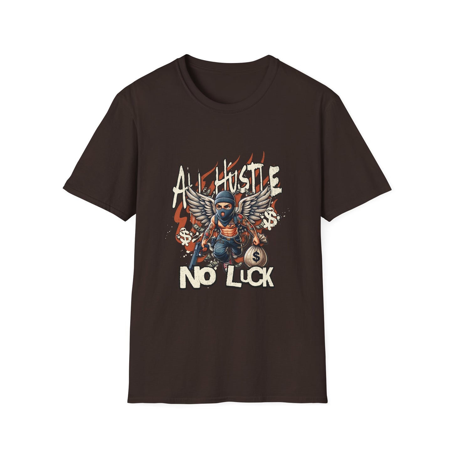 All Hustle No Luck Unisex Softstyle T-Shirt | Motivational Apparel, Graphic Tee, Casual Wear, Gift for Entrepreneurs, Streetwear