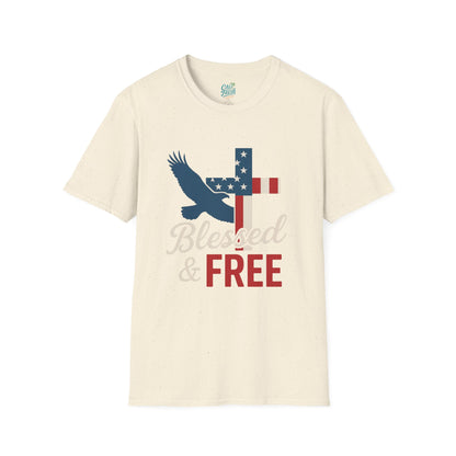 Blessed & Free Unisex T-Shirt | Inspirational American Flag Tee, Faith-Based Gift, Patriotic Apparel, Comfort Fit, Everyday Wear