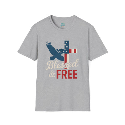 Blessed & Free Unisex T-Shirt | Inspirational American Flag Tee, Faith-Based Gift, Patriotic Apparel, Comfort Fit, Everyday Wear