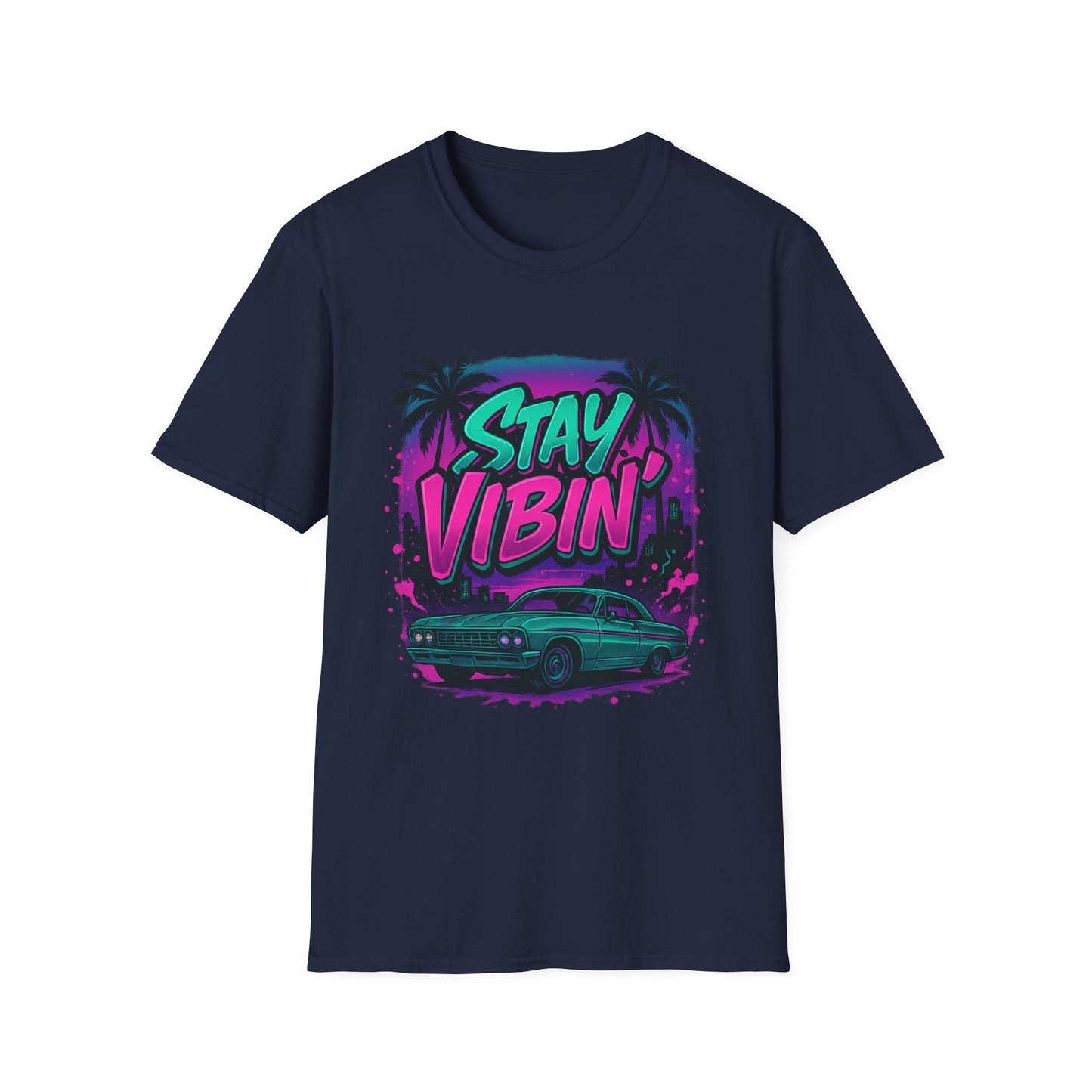 Stay Vibin' Unisex Softstyle T-Shirt, Retro Summer Tee, Cool Graphic Shirt, Gifts for Him, Beach Party Apparel, Casual Wear