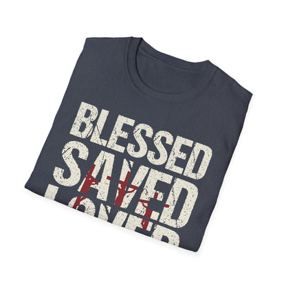 Faith-Inspired Graphic T-Shirt - Blessed, Saved, Loved - Perfect for Church, Gifts, or Everyday Wear