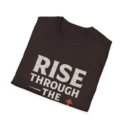 Inspirational Unisex Softstyle T-Shirt - Rise Through the Wreckage, Motivational Gift, Casual Wear, Workout Shirt, Uplifting Message Tee