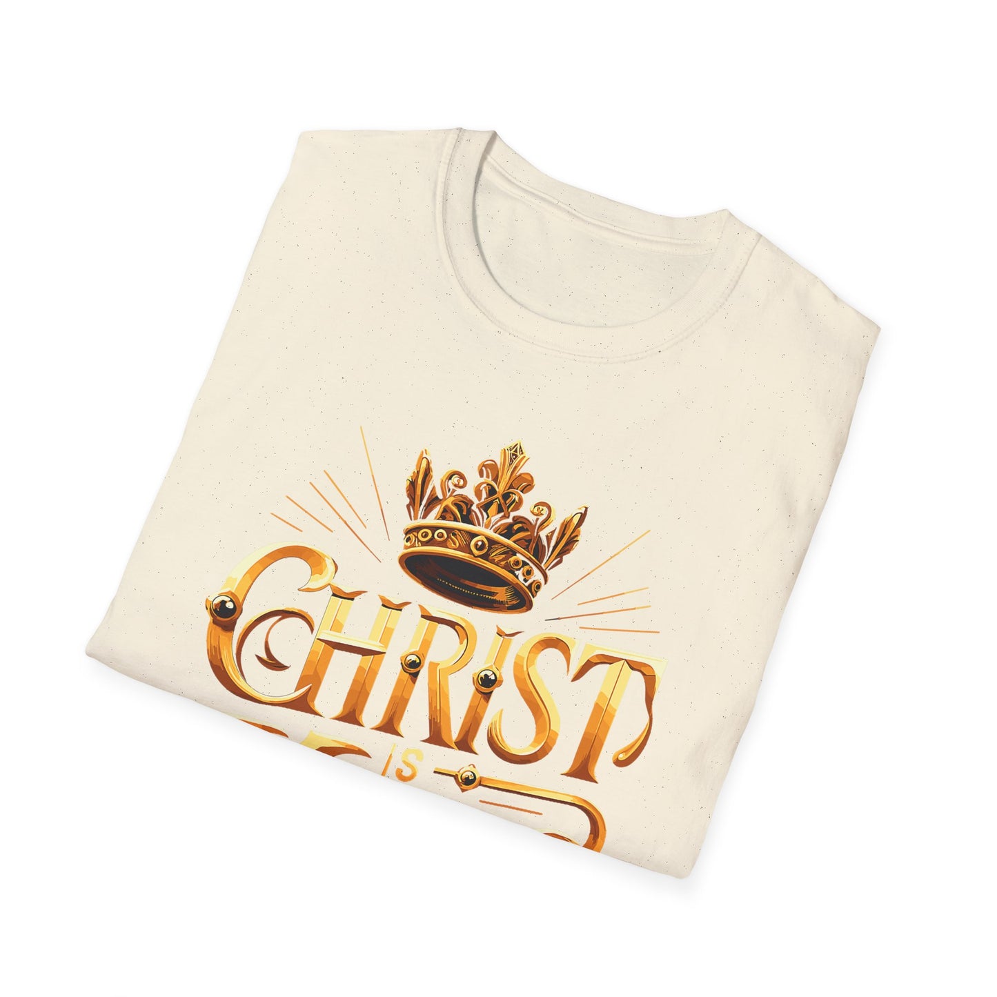 Christ is King Graphic T-Shirt, Faith-Based Tee, Unisex Softstyle Shirt, Christian Apparel, Inspirational Gift for Holidays