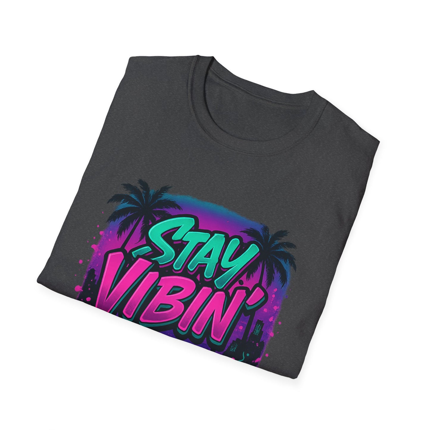 Stay Vibin' Unisex Softstyle T-Shirt, Retro Summer Tee, Cool Graphic Shirt, Gifts for Him, Beach Party Apparel, Casual Wear