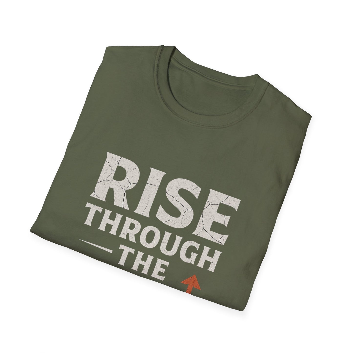 Inspirational Unisex Softstyle T-Shirt - Rise Through the Wreckage, Motivational Gift, Casual Wear, Workout Shirt, Uplifting Message Tee