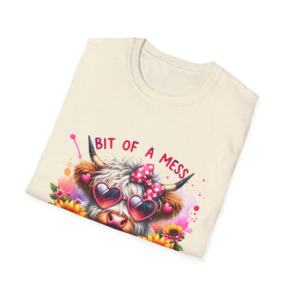 Bit of a Mess Unisex Softstyle T-Shirt, Cute Animal Graphic Tee, Perfect Gift for Pet Lovers, Casual Wear, Birthday Present, Floral Design