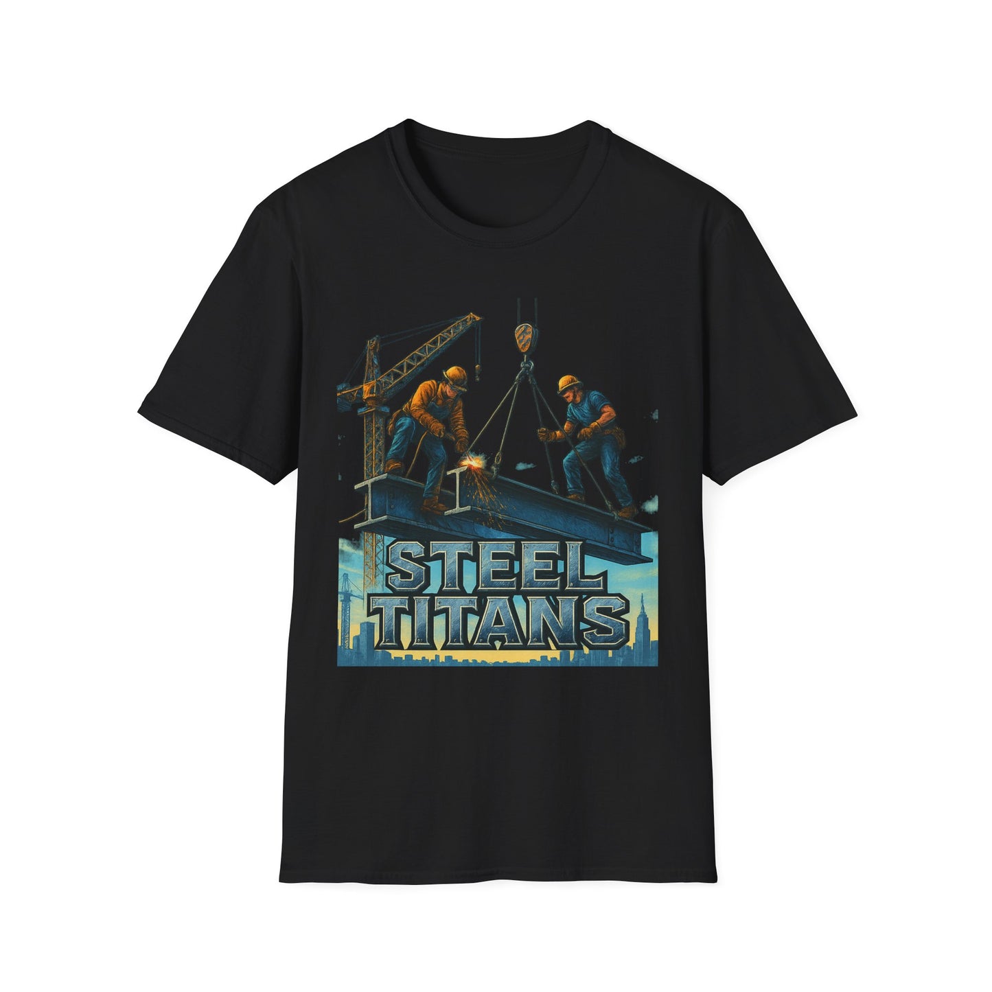 Steel Titans Unisex Softstyle T-Shirt | Construction Work Tee, Gift for Builders, Father's Day Shirt, Casual Workwear, Unique Graphic Tee