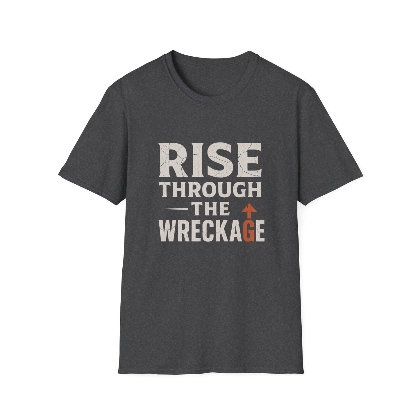 Inspirational Unisex Softstyle T-Shirt - Rise Through the Wreckage, Motivational Gift, Casual Wear, Workout Shirt, Uplifting Message Tee