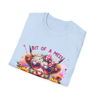Bit of a Mess Unisex Softstyle T-Shirt, Cute Animal Graphic Tee, Perfect Gift for Pet Lovers, Casual Wear, Birthday Present, Floral Design