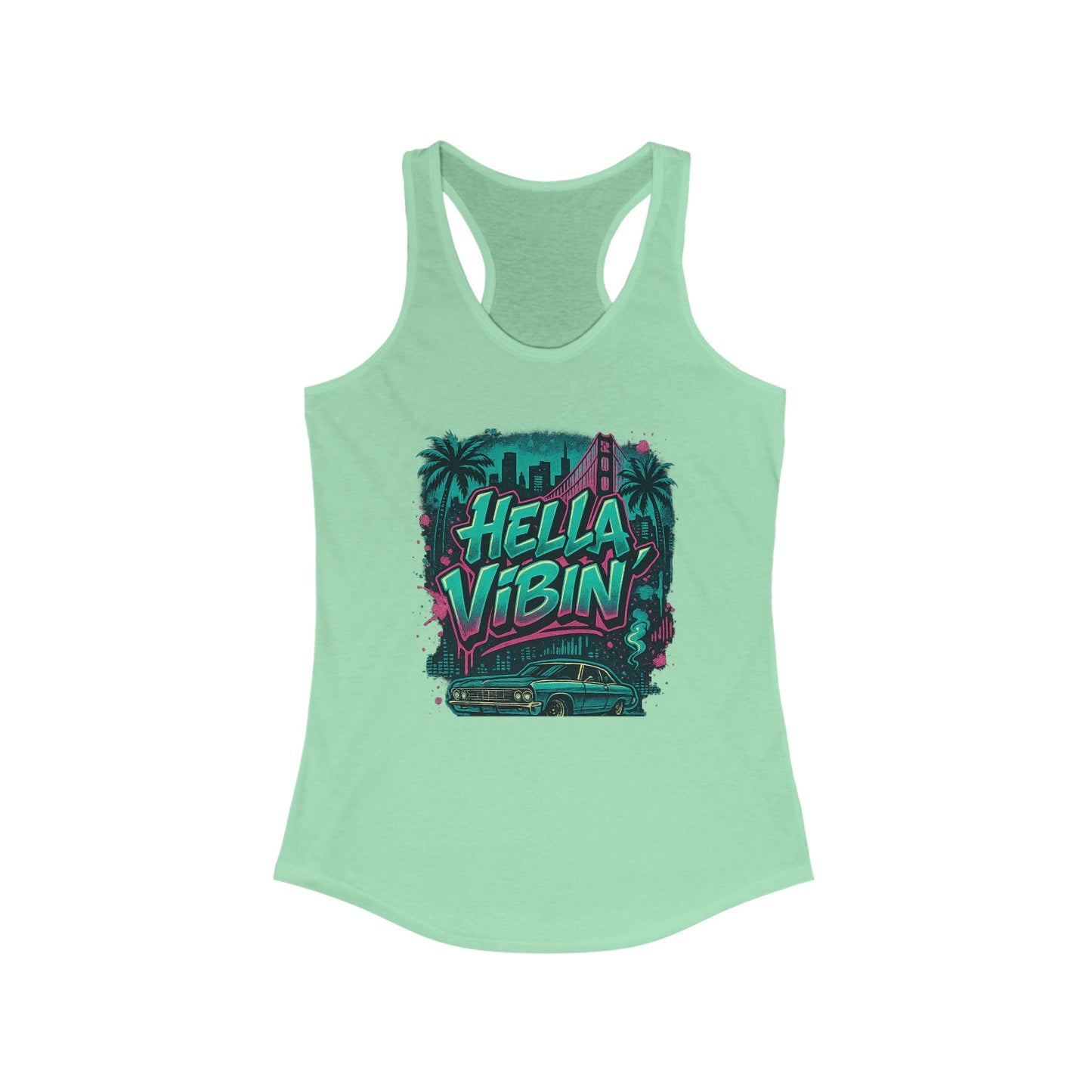 Vibrant Women's Racerback Tank Top - Hella Vibin' Graphic Tee, Summer Wear, Beach Outfit, Festival Apparel, Gift for Her
