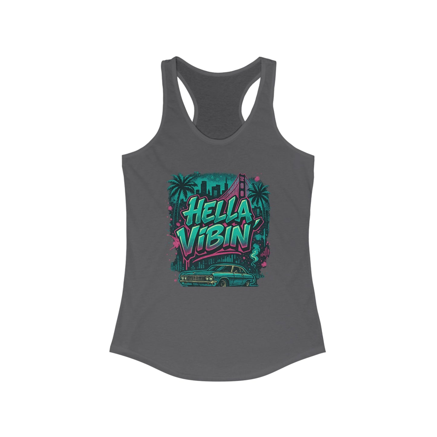 Vibrant Women's Racerback Tank Top - Hella Vibin' Graphic Tee, Summer Wear, Beach Outfit, Festival Apparel, Gift for Her