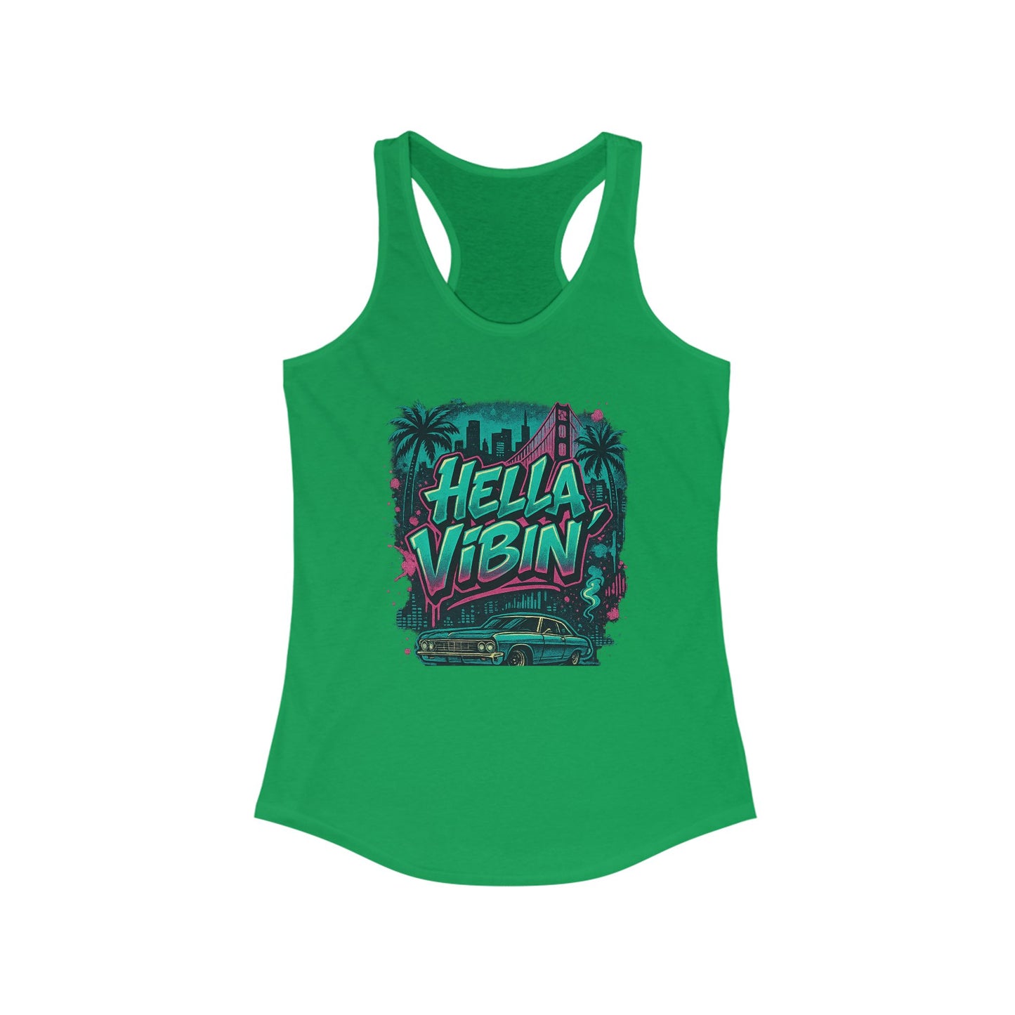 Vibrant Women's Racerback Tank Top - Hella Vibin' Graphic Tee, Summer Wear, Beach Outfit, Festival Apparel, Gift for Her