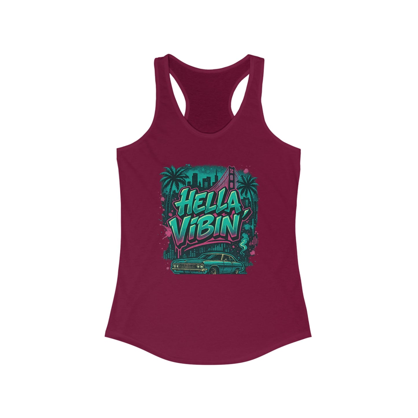 Vibrant Women's Racerback Tank Top - Hella Vibin' Graphic Tee, Summer Wear, Beach Outfit, Festival Apparel, Gift for Her