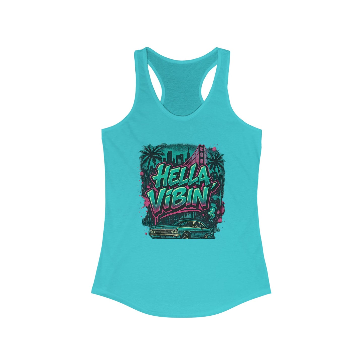 Vibrant Women's Racerback Tank Top - Hella Vibin' Graphic Tee, Summer Wear, Beach Outfit, Festival Apparel, Gift for Her