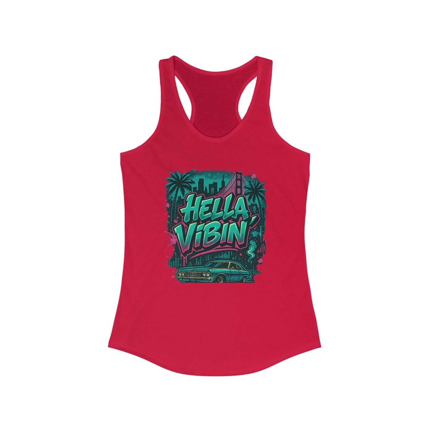 Vibrant Women's Racerback Tank Top - Hella Vibin' Graphic Tee, Summer Wear, Beach Outfit, Festival Apparel, Gift for Her