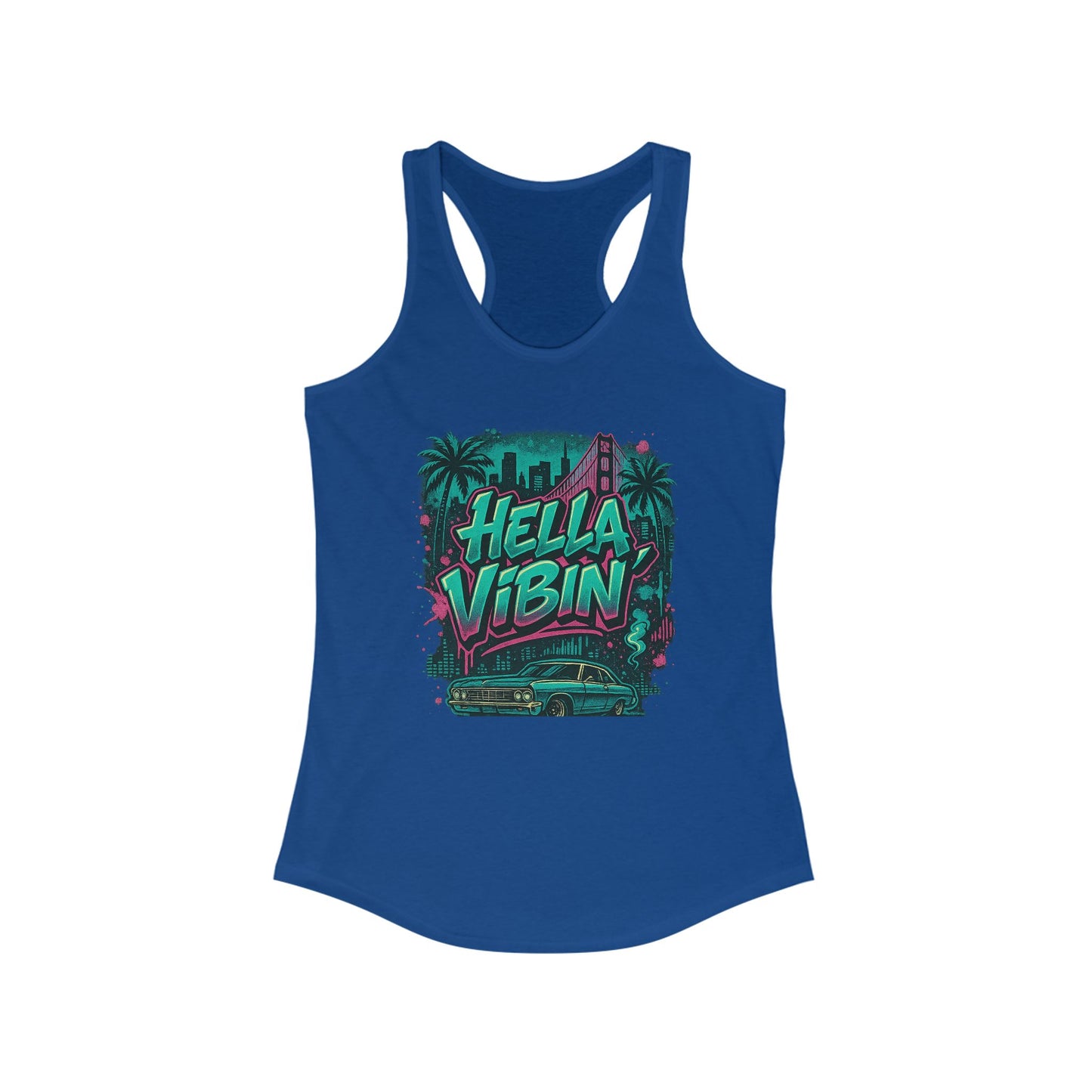 Vibrant Women's Racerback Tank Top - Hella Vibin' Graphic Tee, Summer Wear, Beach Outfit, Festival Apparel, Gift for Her