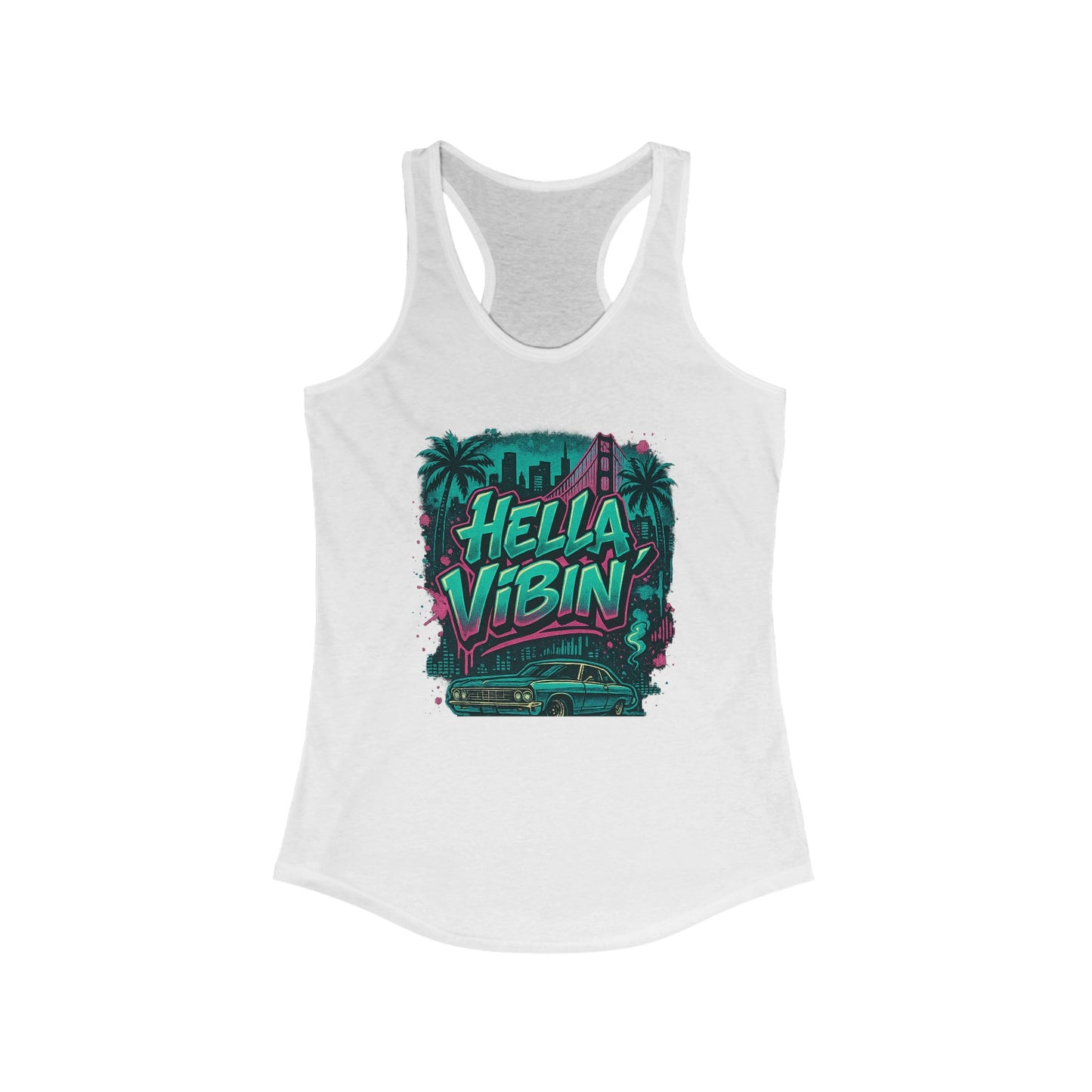Vibrant Women's Racerback Tank Top - Hella Vibin' Graphic Tee, Summer Wear, Beach Outfit, Festival Apparel, Gift for Her
