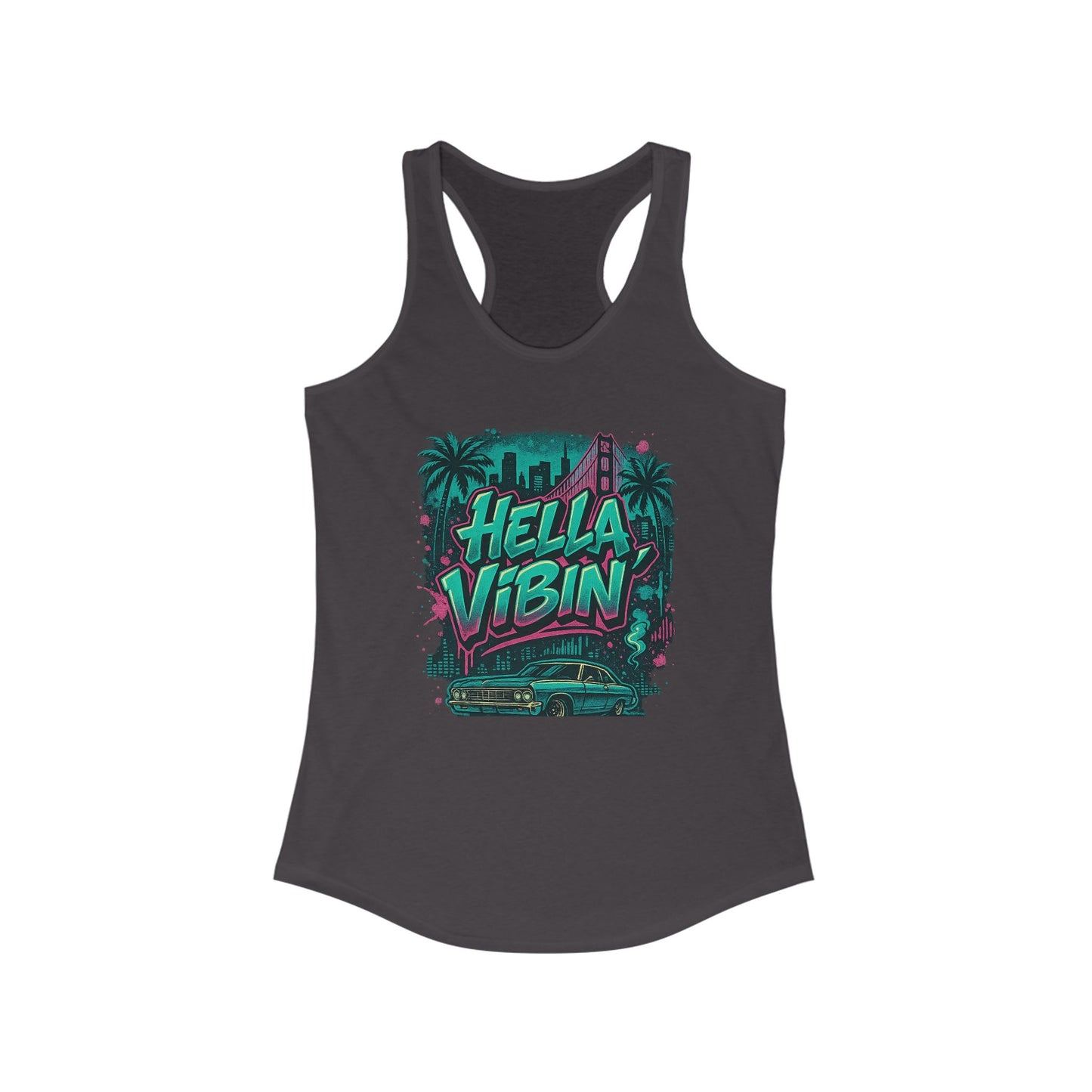Vibrant Women's Racerback Tank Top - Hella Vibin' Graphic Tee, Summer Wear, Beach Outfit, Festival Apparel, Gift for Her