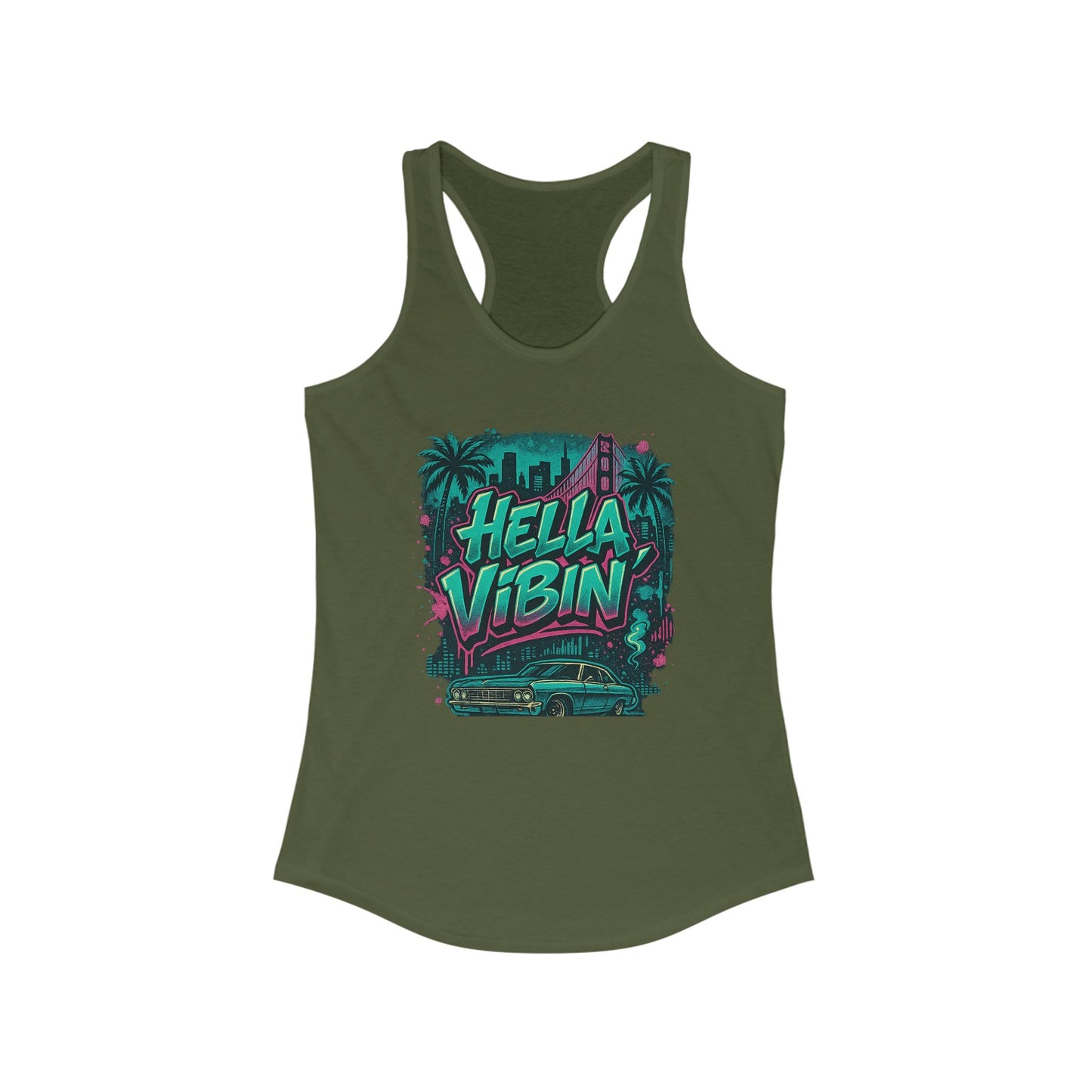 Vibrant Women's Racerback Tank Top - Hella Vibin' Graphic Tee, Summer Wear, Beach Outfit, Festival Apparel, Gift for Her