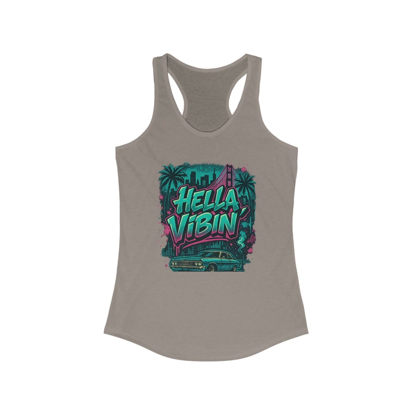 Vibrant Women's Racerback Tank Top - Hella Vibin' Graphic Tee, Summer Wear, Beach Outfit, Festival Apparel, Gift for Her