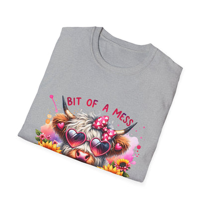 Bit of a Mess Unisex Softstyle T-Shirt, Cute Animal Graphic Tee, Perfect Gift for Pet Lovers, Casual Wear, Birthday Present, Floral Design