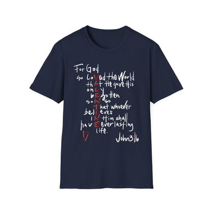 Faith-Inspired Unisex Softstyle T-Shirt - John 3:16 Love Graphic