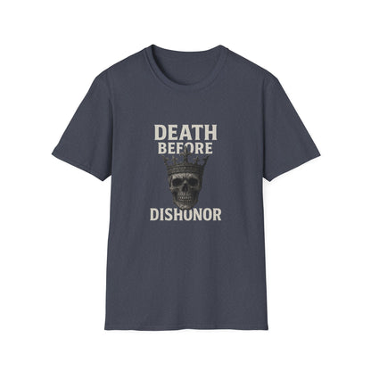 Unisex Skull Graphic T-Shirt - Death Before Dishonor, Casual Wear, Gift for Rebels, Halloween Costume, Unique Statement Tee