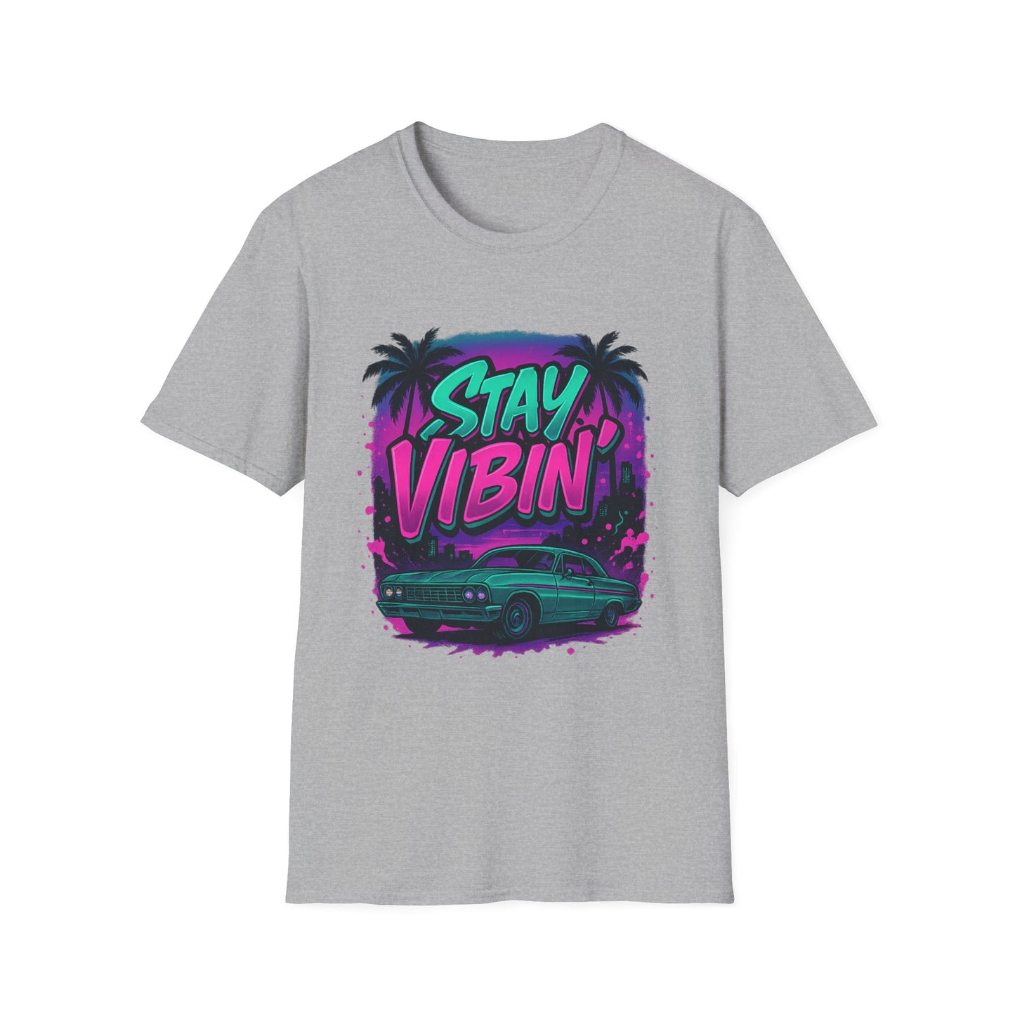 Stay Vibin' Unisex Softstyle T-Shirt, Retro Summer Tee, Cool Graphic Shirt, Gifts for Him, Beach Party Apparel, Casual Wear