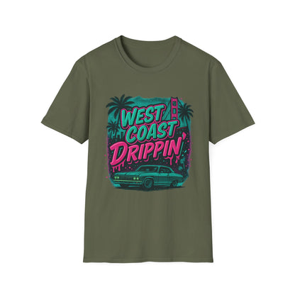 Retro West Coast Drippin' Unisex Softstyle T-Shirt | Vintage Graphic Tee, Summer Fashion, Streetwear, Gift for Him/Her, Festival Attire