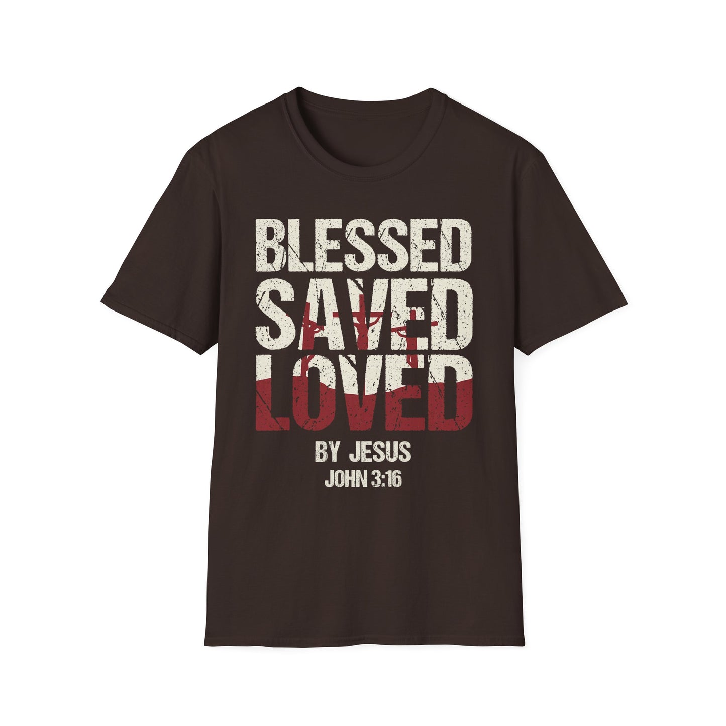 Faith-Inspired Graphic T-Shirt - Blessed, Saved, Loved - Perfect for Church, Gifts, or Everyday Wear