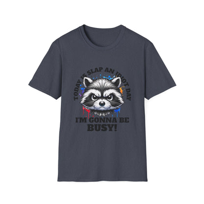 Funny Raccoon T-Shirt, Gift for Friends, Quirky Humor Shirt, Casual Wear, Slap an Idiot Day Tee, Birthday or Occasion Top