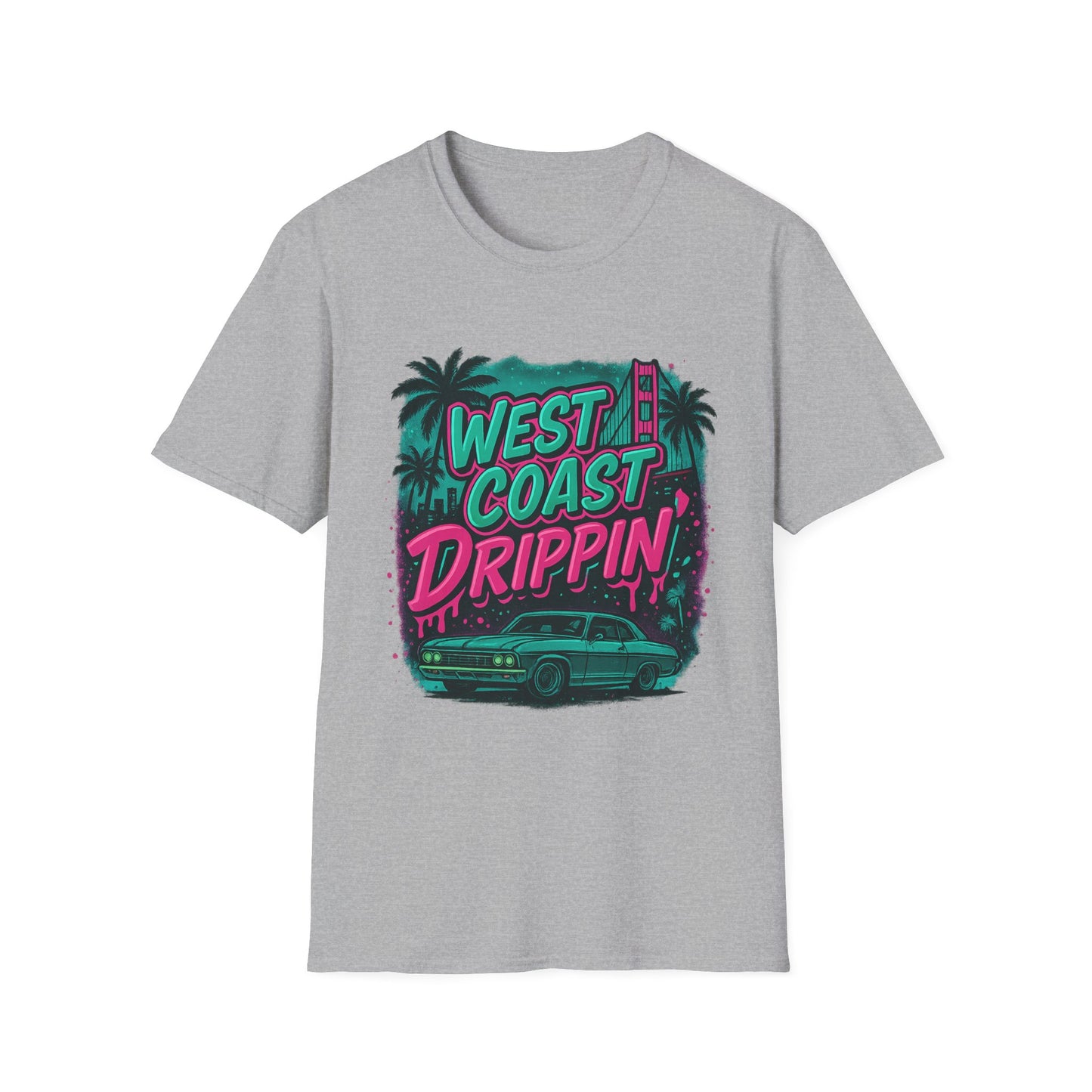 Retro West Coast Drippin' Unisex Softstyle T-Shirt | Vintage Graphic Tee, Summer Fashion, Streetwear, Gift for Him/Her, Festival Attire