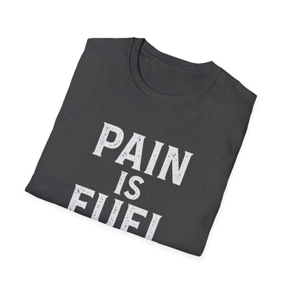 Motivational Skull T-Shirt, Unisex Softstyle Tee, Workout Apparel, Fitness Gift, Casual Wear, Pain is Fuel Design