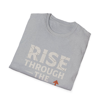 Inspirational Unisex Softstyle T-Shirt - Rise Through the Wreckage, Motivational Gift, Casual Wear, Workout Shirt, Uplifting Message Tee