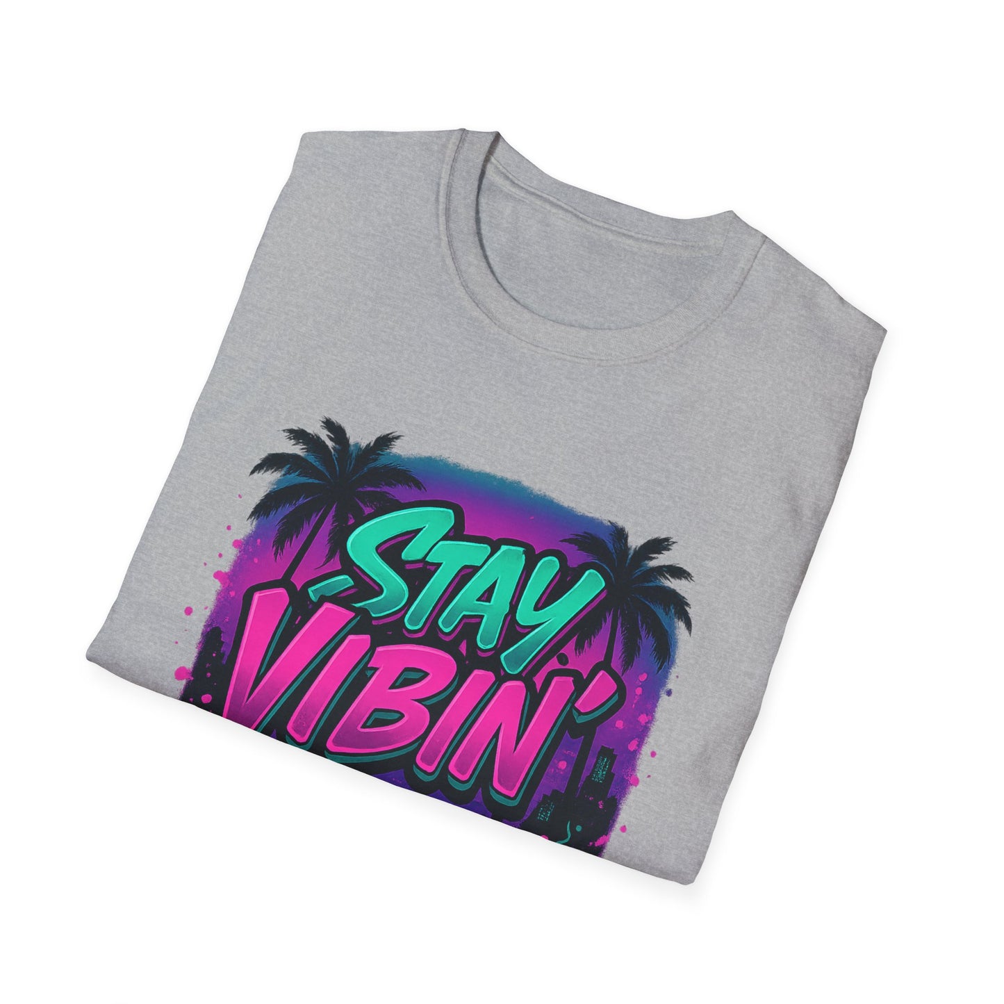Stay Vibin' Unisex Softstyle T-Shirt, Retro Summer Tee, Cool Graphic Shirt, Gifts for Him, Beach Party Apparel, Casual Wear