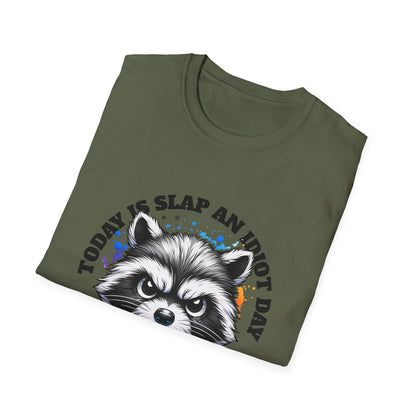 Funny Raccoon T-Shirt, Gift for Friends, Quirky Humor Shirt, Casual Wear, Slap an Idiot Day Tee, Birthday or Occasion Top