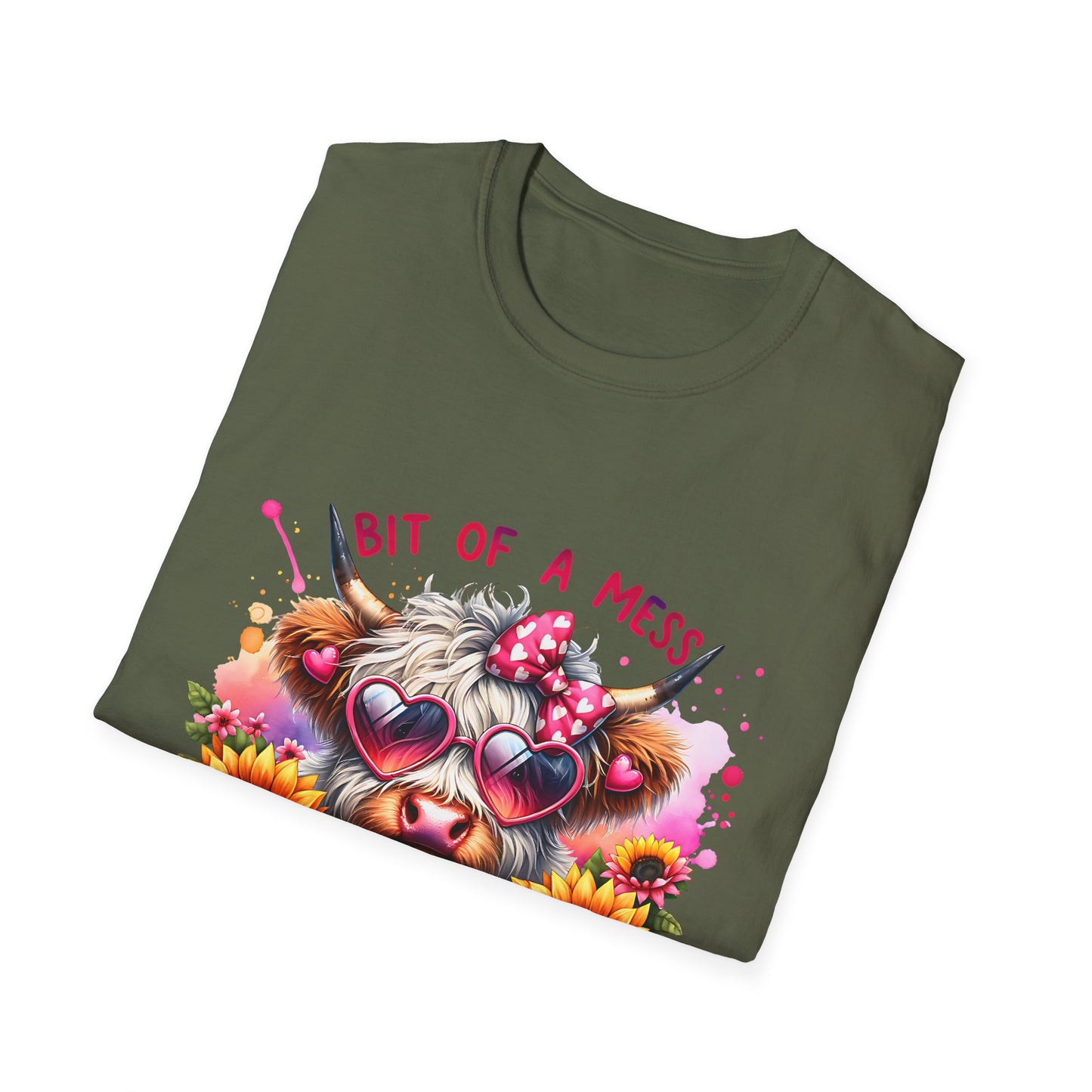 Bit of a Mess Unisex Softstyle T-Shirt, Cute Animal Graphic Tee, Perfect Gift for Pet Lovers, Casual Wear, Birthday Present, Floral Design
