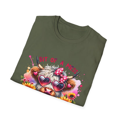 Bit of a Mess Unisex Softstyle T-Shirt, Cute Animal Graphic Tee, Perfect Gift for Pet Lovers, Casual Wear, Birthday Present, Floral Design