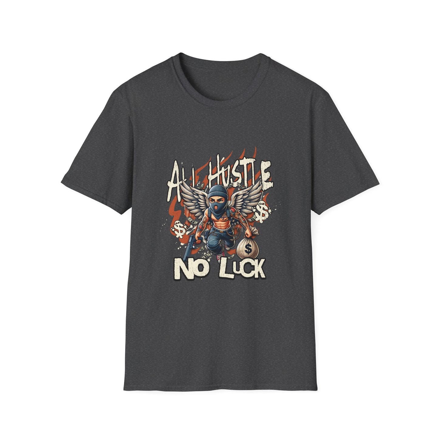 All Hustle No Luck Unisex Softstyle T-Shirt | Motivational Apparel, Graphic Tee, Casual Wear, Gift for Entrepreneurs, Streetwear
