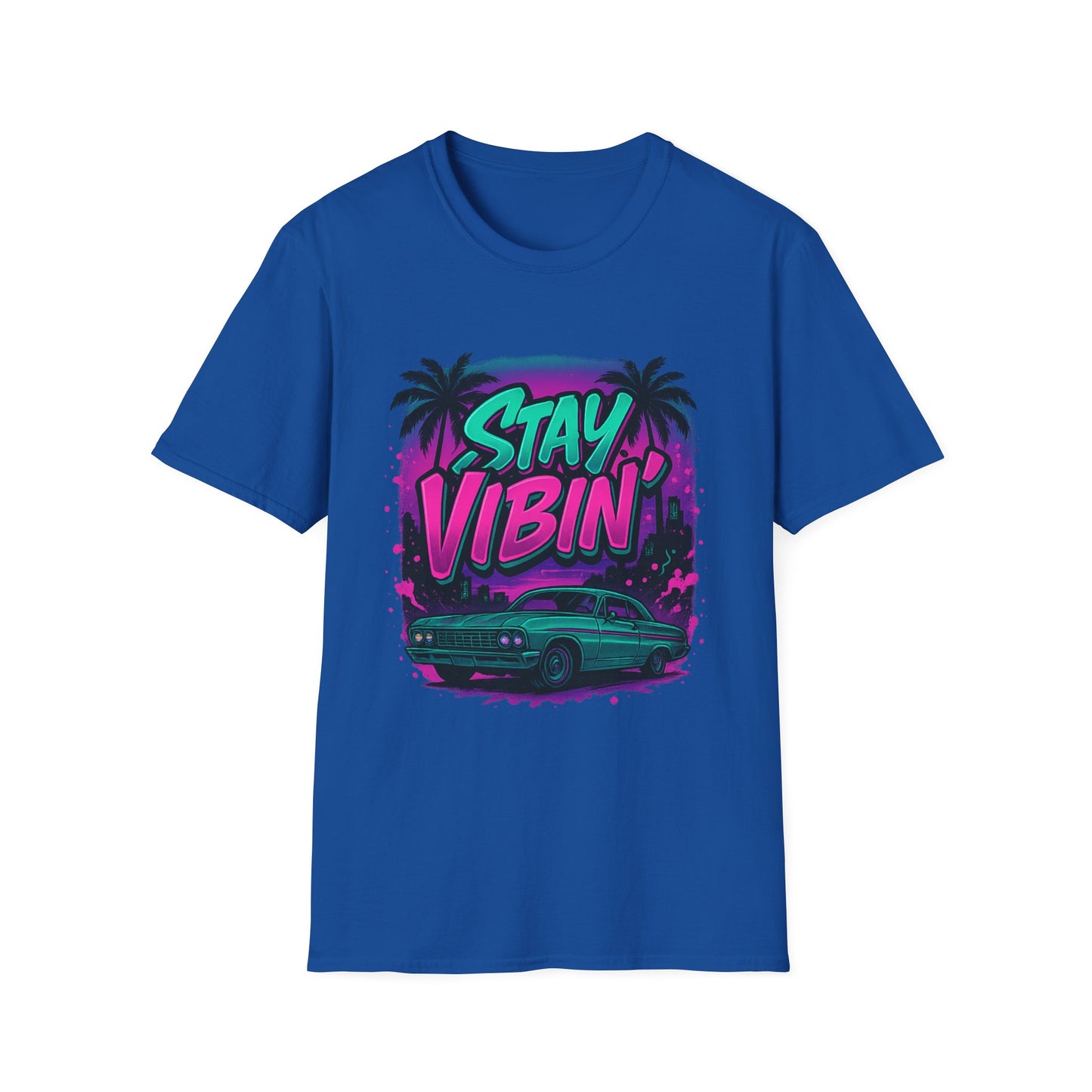 Stay Vibin' Unisex Softstyle T-Shirt, Retro Summer Tee, Cool Graphic Shirt, Gifts for Him, Beach Party Apparel, Casual Wear