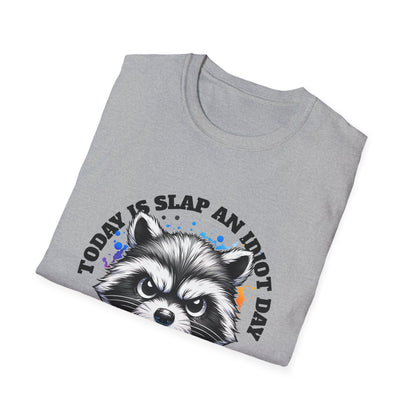 Funny Raccoon T-Shirt, Gift for Friends, Quirky Humor Shirt, Casual Wear, Slap an Idiot Day Tee, Birthday or Occasion Top