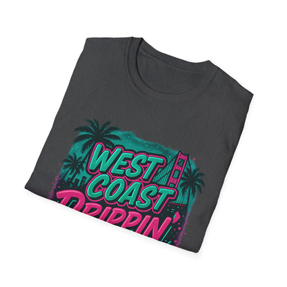 Retro West Coast Drippin' Unisex Softstyle T-Shirt | Vintage Graphic Tee, Summer Fashion, Streetwear, Gift for Him/Her, Festival Attire