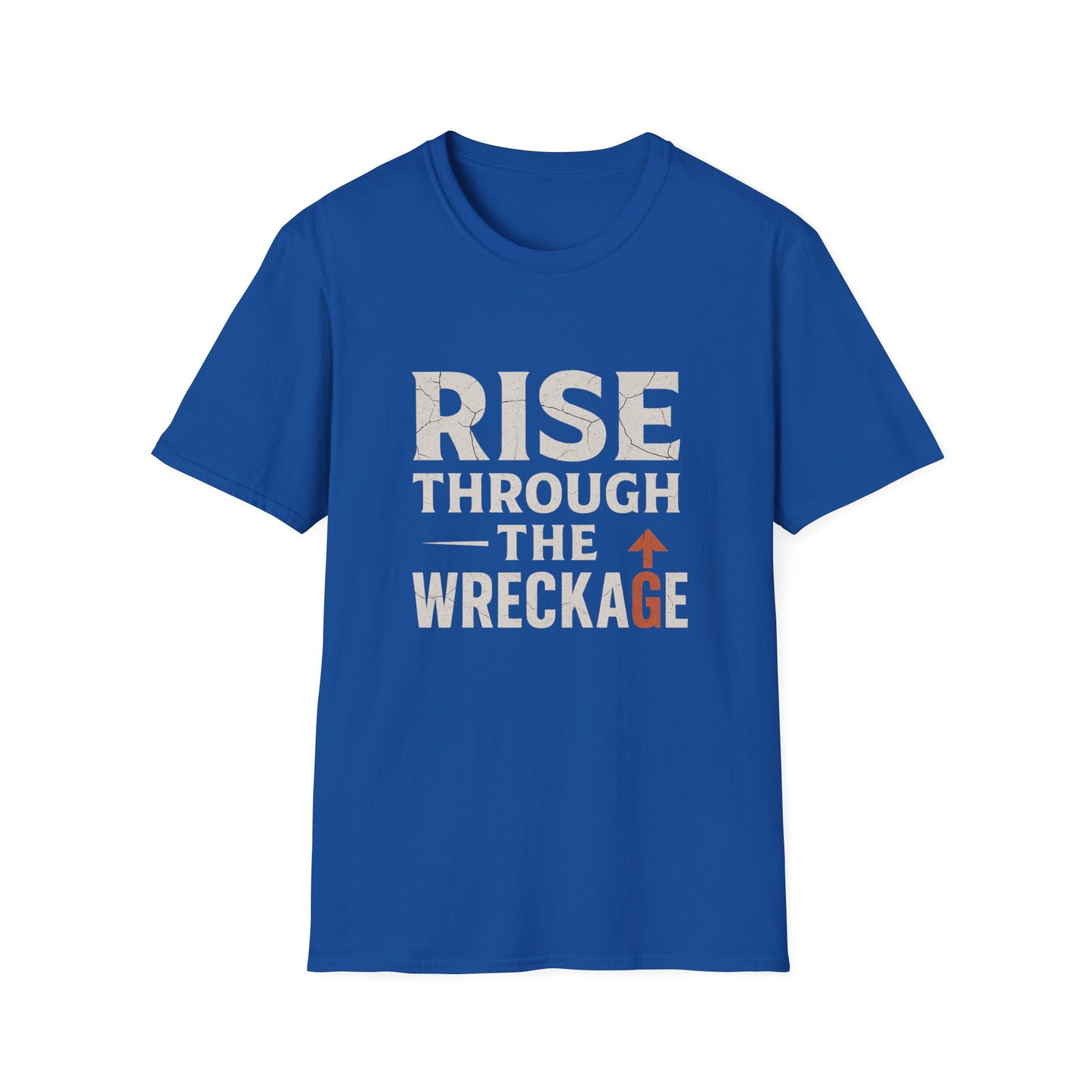 Inspirational Unisex Softstyle T-Shirt - Rise Through the Wreckage, Motivational Gift, Casual Wear, Workout Shirt, Uplifting Message Tee