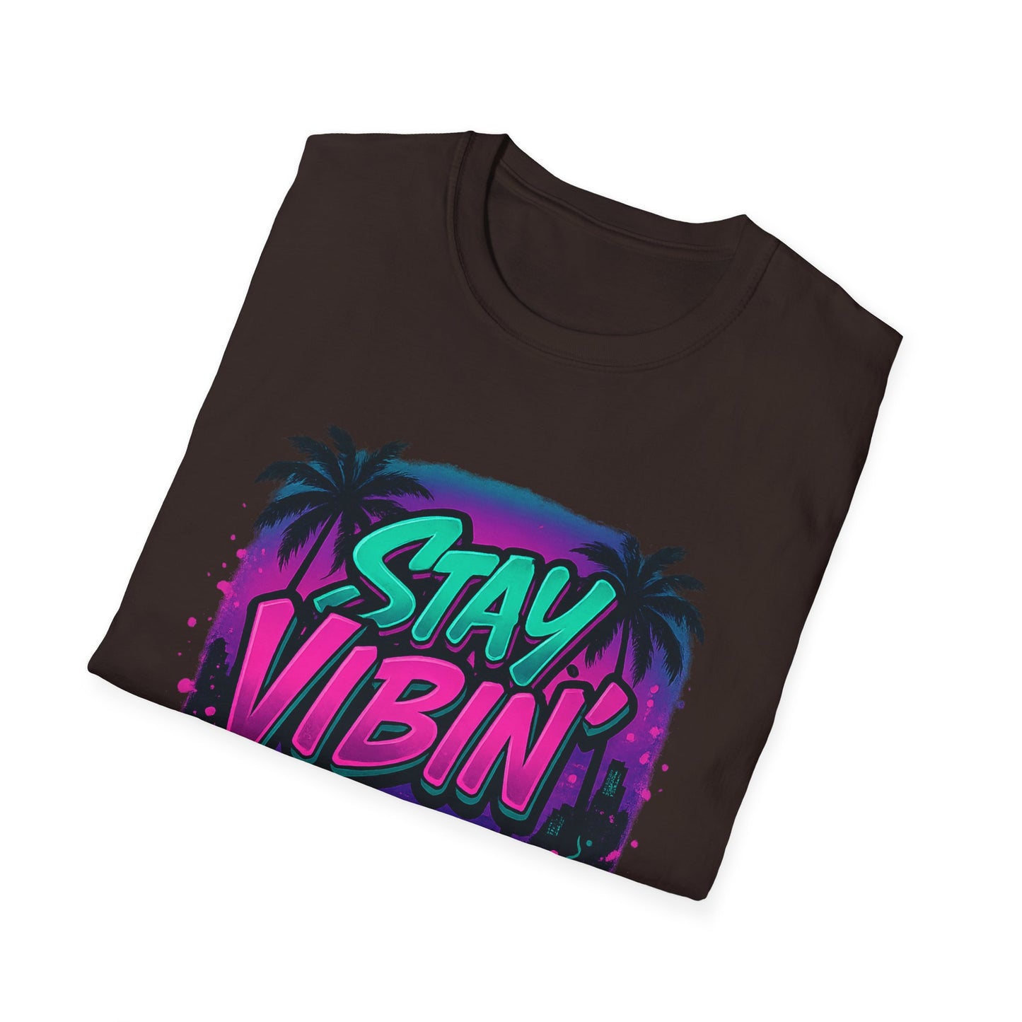 Stay Vibin' Unisex Softstyle T-Shirt, Retro Summer Tee, Cool Graphic Shirt, Gifts for Him, Beach Party Apparel, Casual Wear