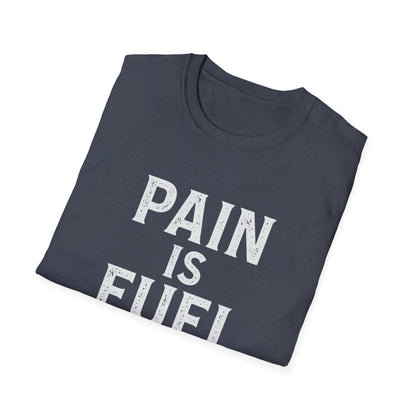 Motivational Skull T-Shirt, Unisex Softstyle Tee, Workout Apparel, Fitness Gift, Casual Wear, Pain is Fuel Design