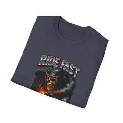 Ride Fast, Die Last Graphic Tee - Unisex Softstyle T-Shirt, Biker Gift, Motorcycle Apparel, Casual Wear, Ride Culture Shirt