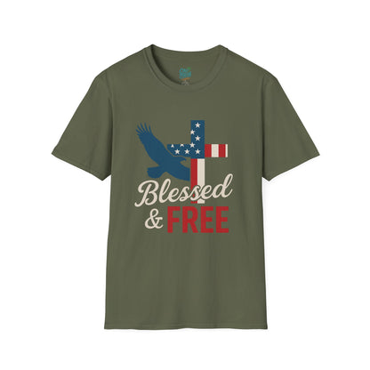 Blessed & Free Unisex T-Shirt | Inspirational American Flag Tee, Faith-Based Gift, Patriotic Apparel, Comfort Fit, Everyday Wear