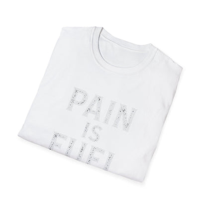 Motivational Skull T-Shirt, Unisex Softstyle Tee, Workout Apparel, Fitness Gift, Casual Wear, Pain is Fuel Design