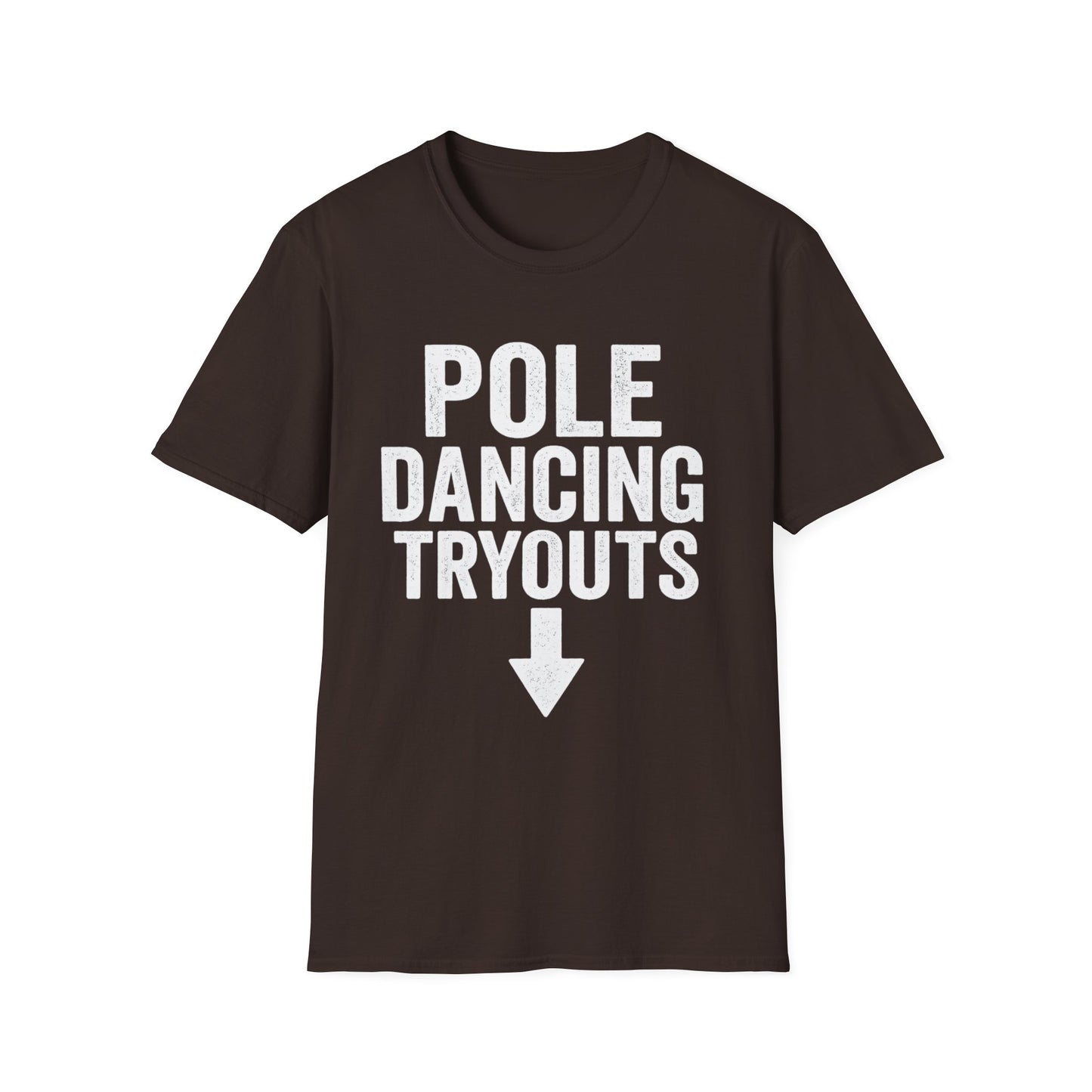 Pole Dancing Tryouts Unisex Softstyle T-Shirt, Fun Workout Tee, Fitness Gift, Dance Class Shirt, Gym Apparel, Sporty Outfit