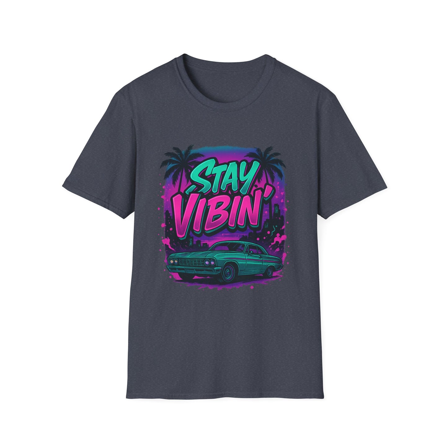 Stay Vibin' Unisex Softstyle T-Shirt, Retro Summer Tee, Cool Graphic Shirt, Gifts for Him, Beach Party Apparel, Casual Wear